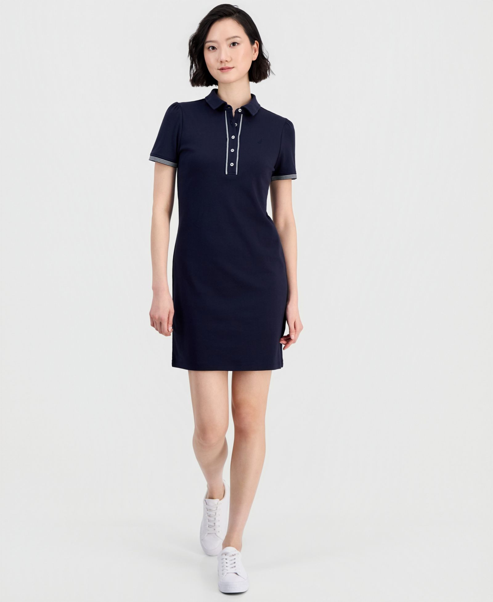 Nautica Women's Cotton Solid Puff-Sleeve Polo Dress