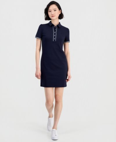 Nautica Women's Cotton Solid Puff-Sleeve Polo Dress