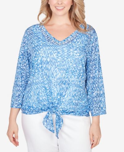 Женский топ HEARTS OF PALM Plus Size Printed Knit Burnout, 3/4 рукав