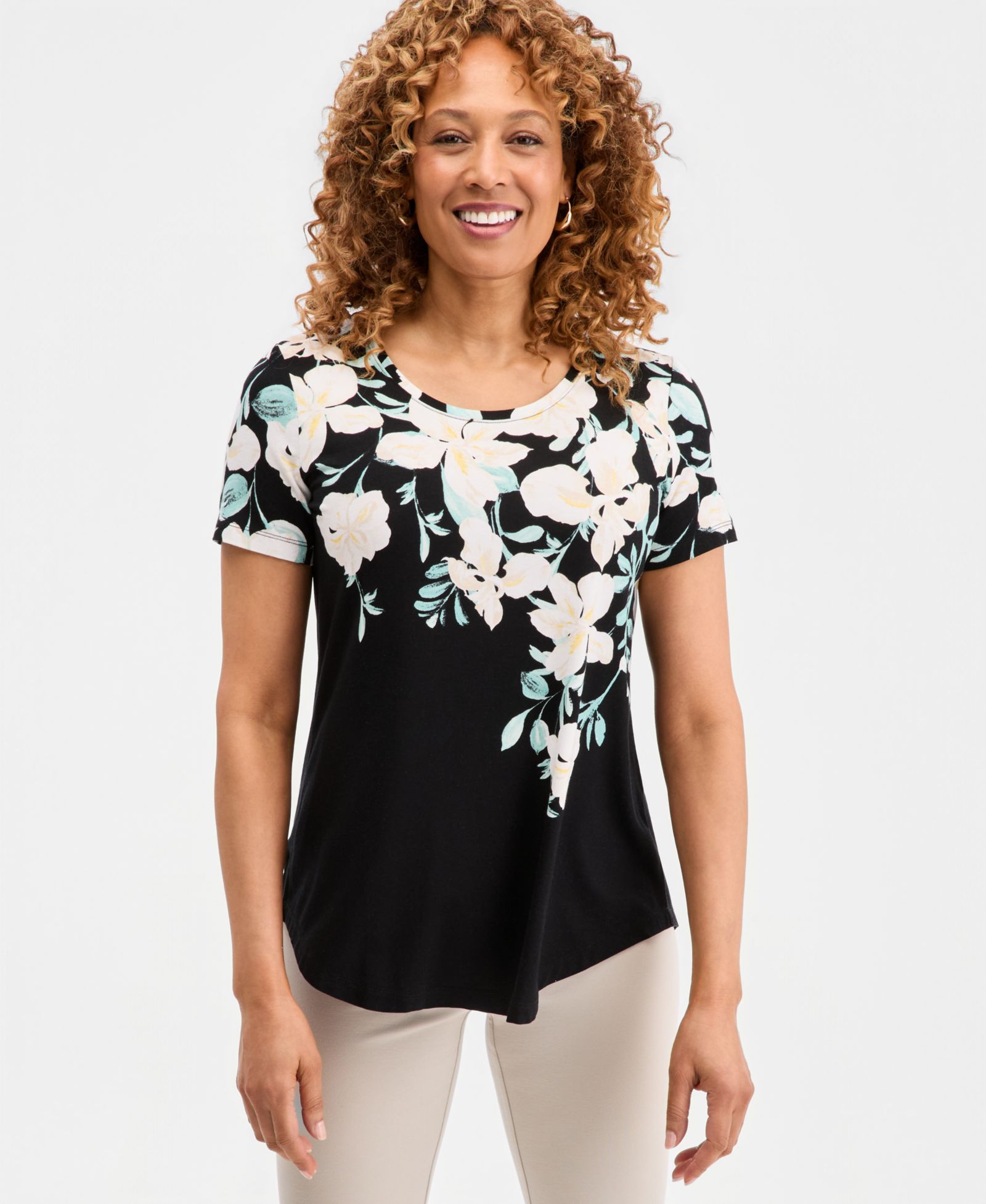 JM Collection Women's Printed Scoop-Neck Short Sleeve Top, Macy's Exclusive