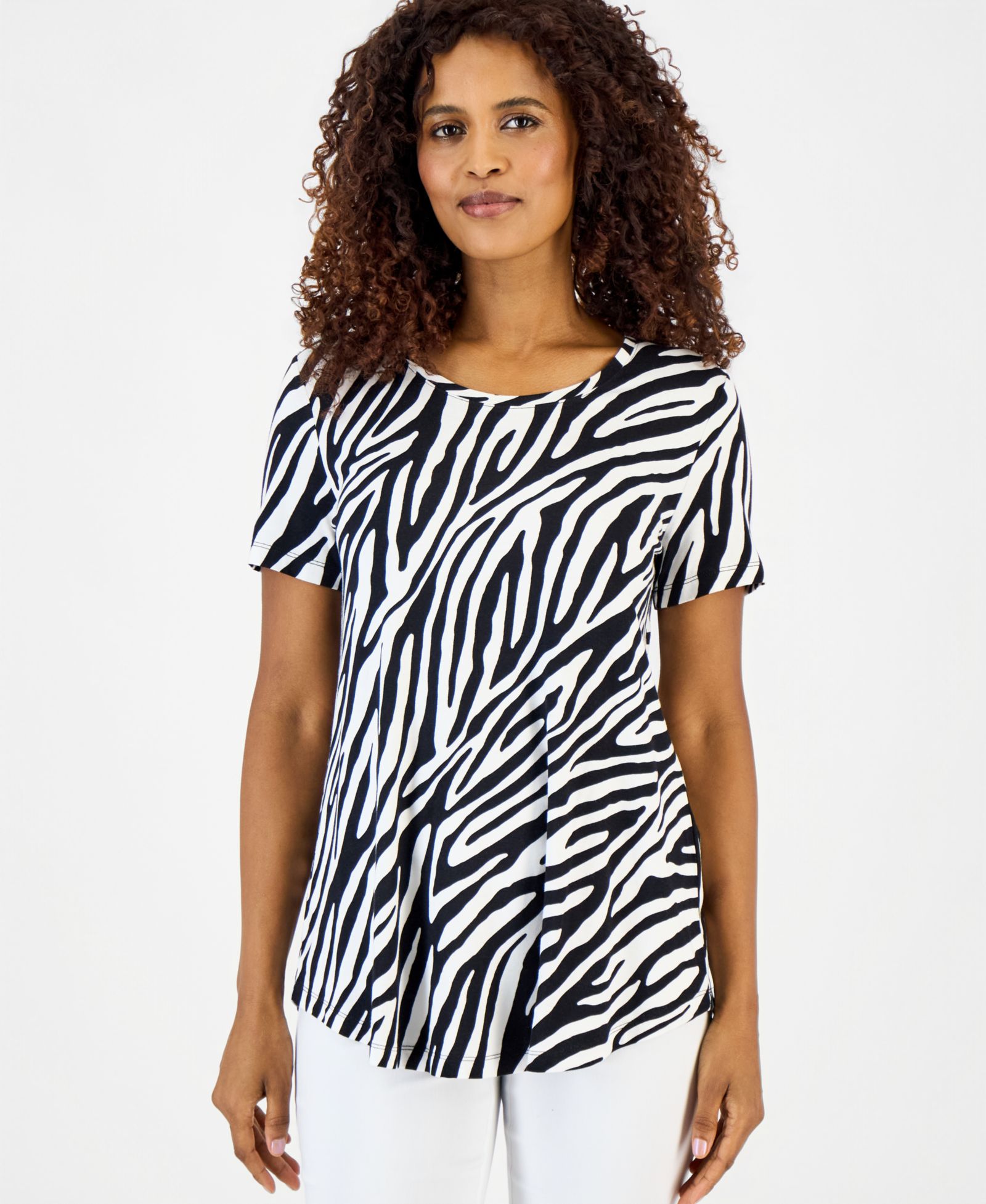 JM Collection Women's Printed Scoop-Neck Short Sleeve Top, Macy's Exclusive