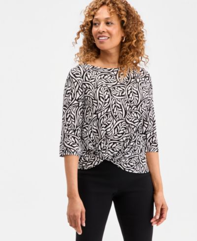 Женский топ JM Collection Printed Boat-Neck Twist-Front Top