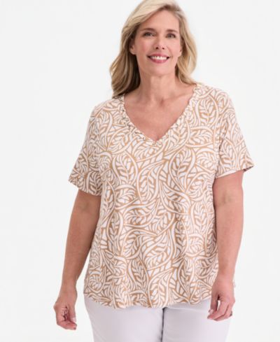 JM Collection Plus Printed Grommet Knit V-neck Top, Macy's Exclusive