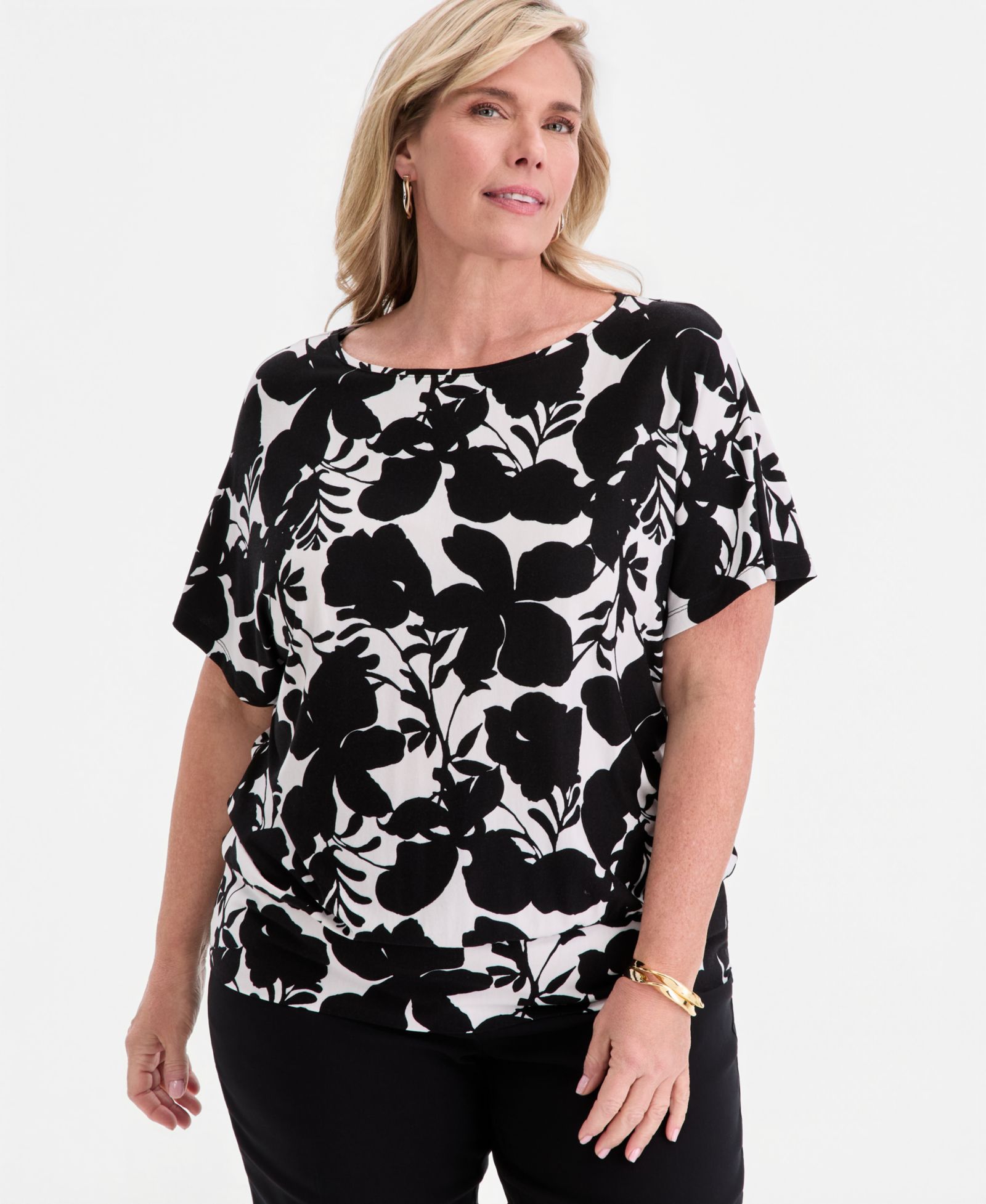 JM Collection Plus Size Orchid Garden Banded-Bottom T-Shirt, Macy's Exclusive