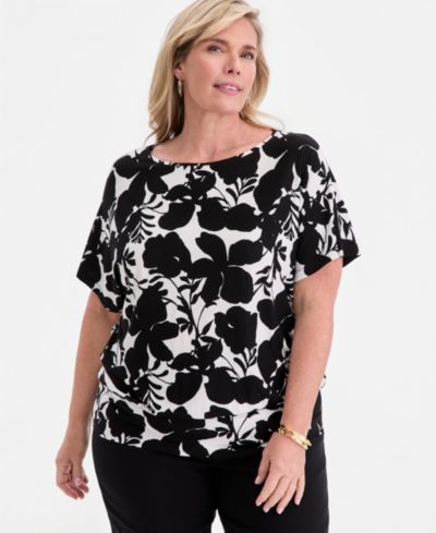 JM Collection Футболка Plus Size Orchid Garden с широким низом