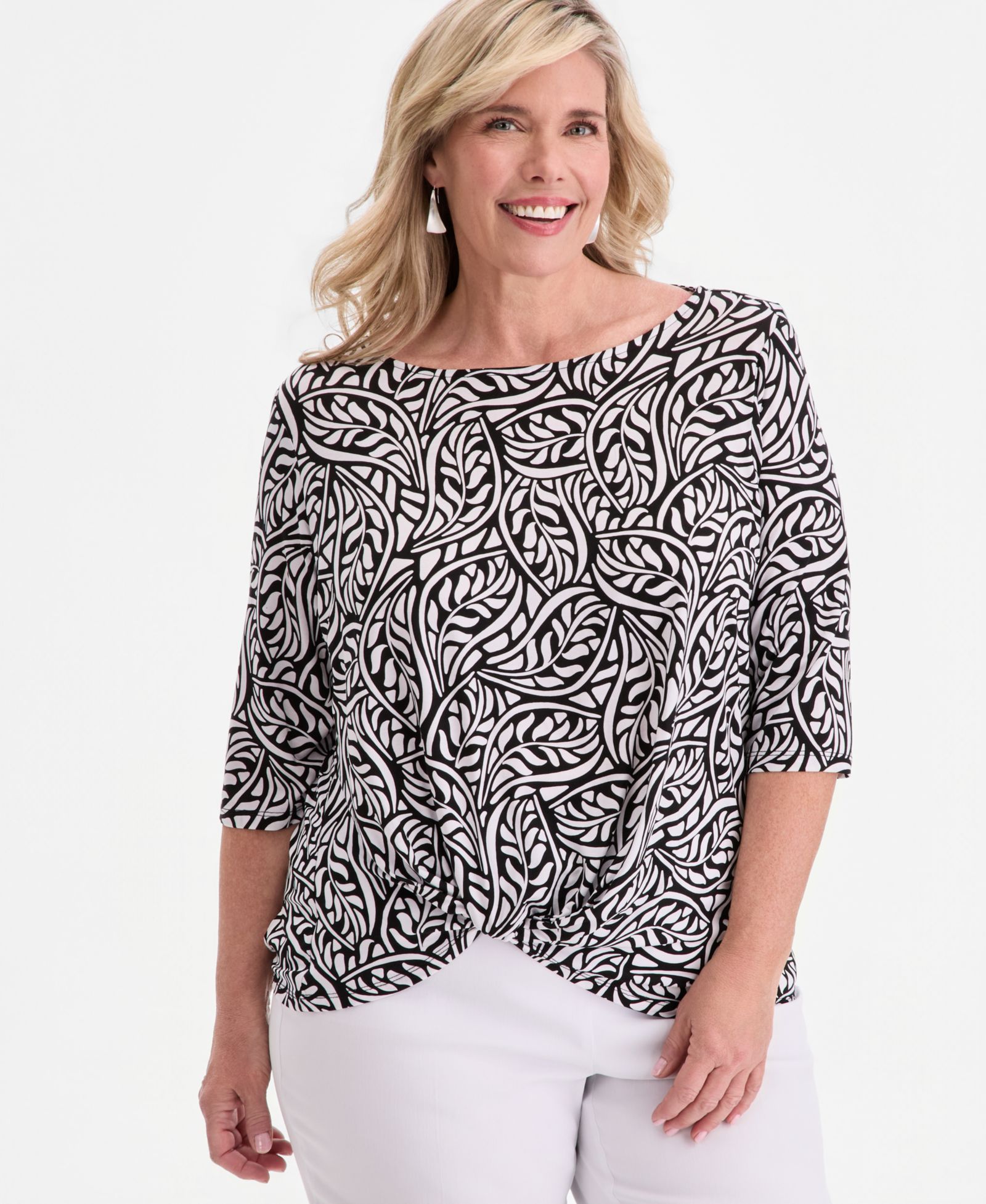 JM Collection Plus Printed Boat-Neck Twist-Front Top, Macy's Exclusive