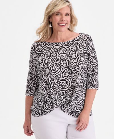 JM Collection Plus Printed Boat-Neck Twist-Front Top, Macy's Exclusive
