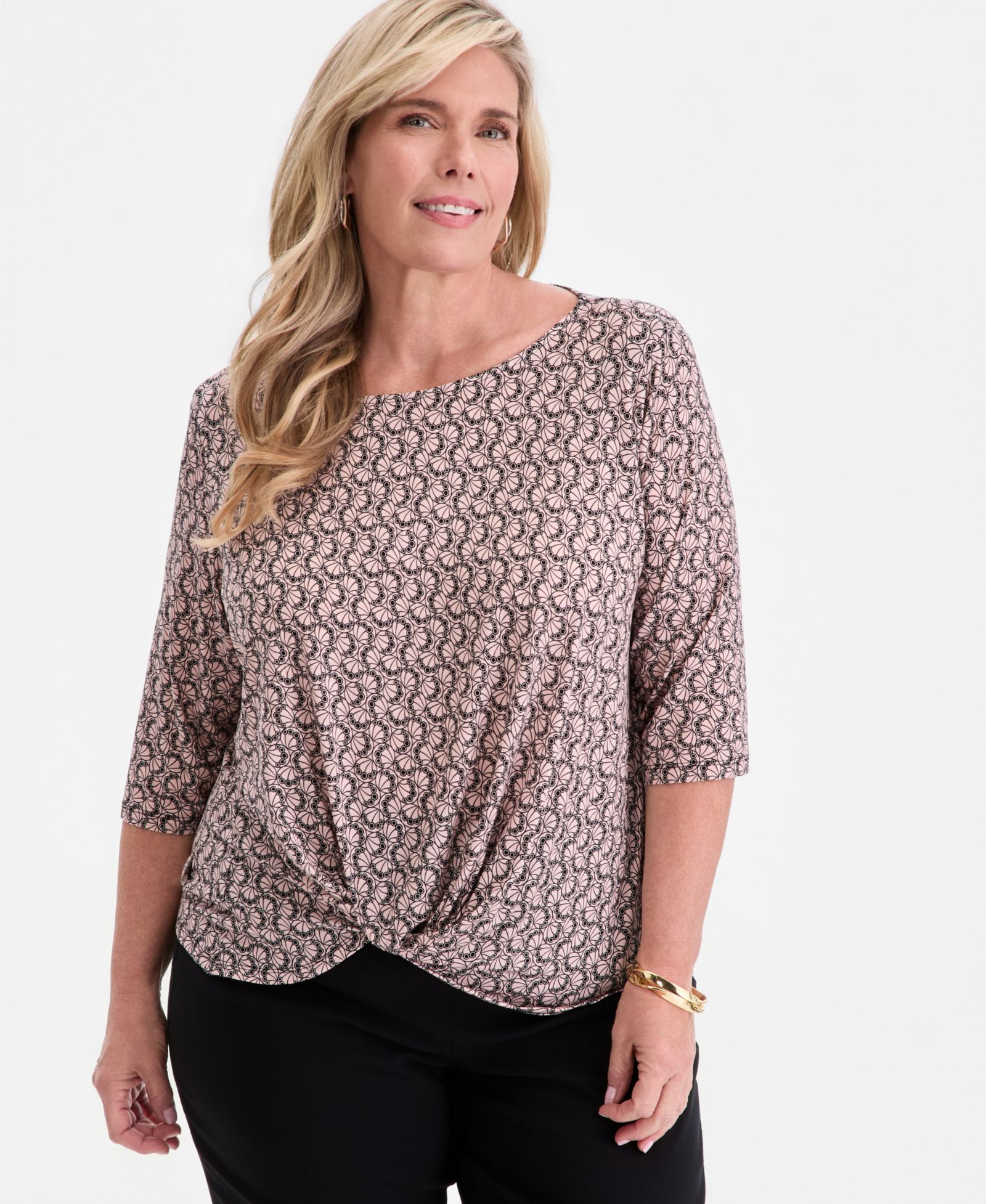 Женский топ JM Collection Plus Size с круговым узором и закрученным подолом