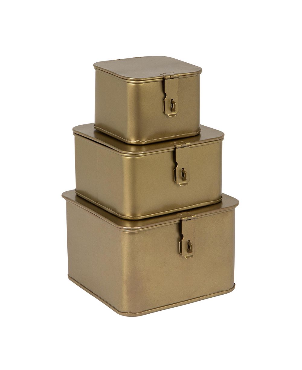 Storied Home Set of 3 Decorative Metal Storage Boxes with Lids