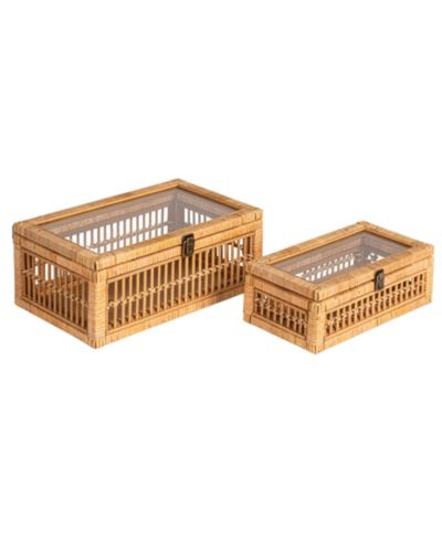 Набор из 2 коробок для хранения Storied Home из ротанга и бамбука со стеклянными крышками