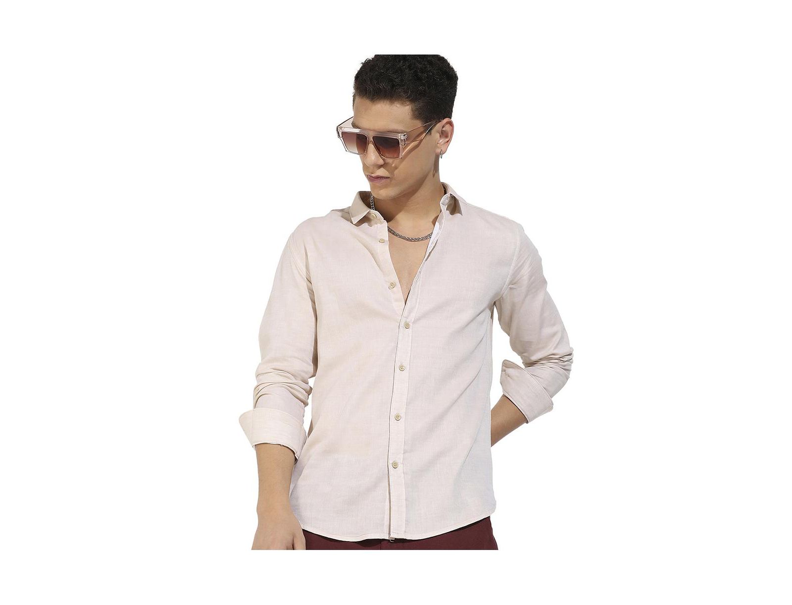 Campus Sutra Men's Beige Basic Oxford Shirt