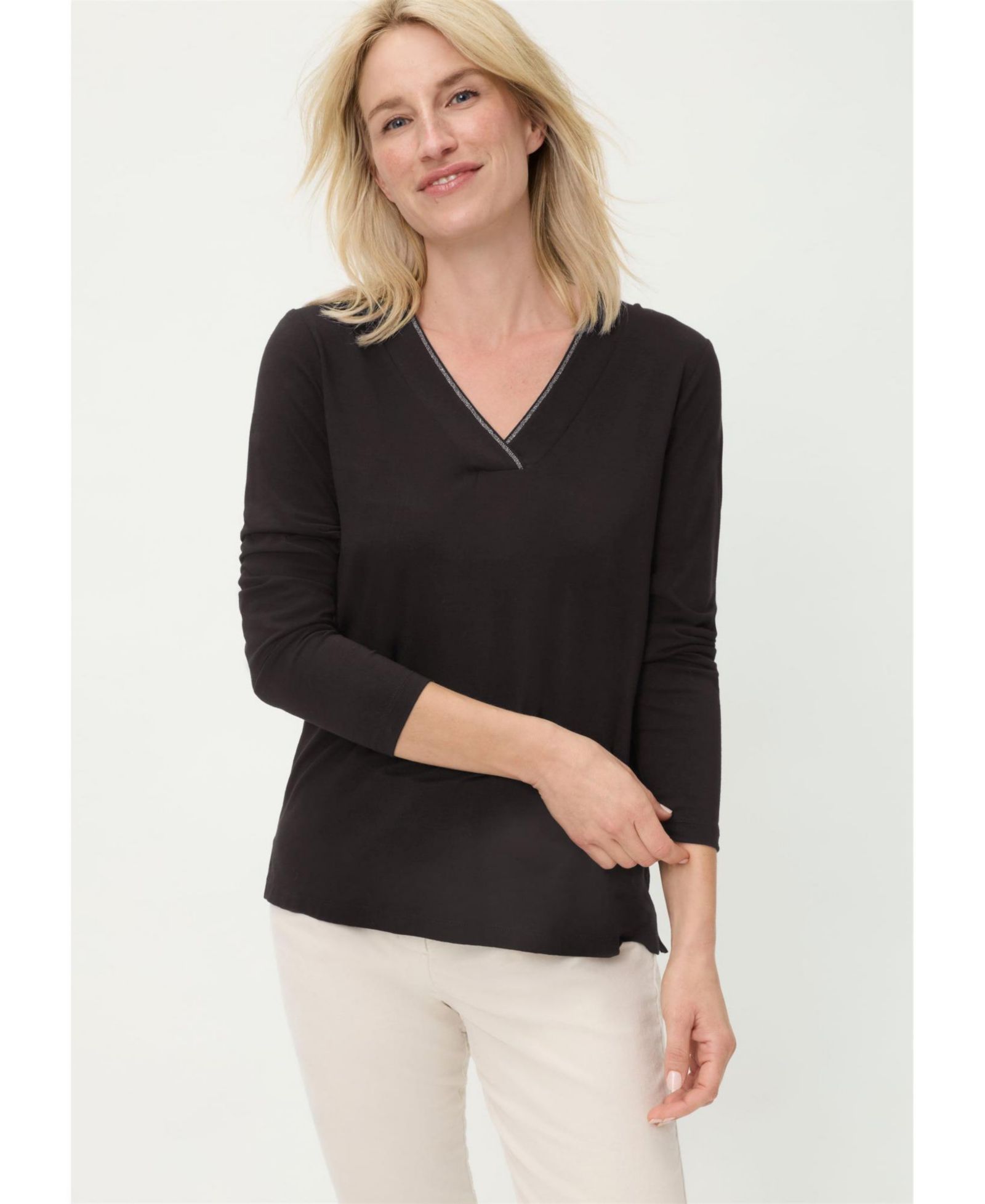 Женская футболка Olsen V-Neck Sparkle-Trim