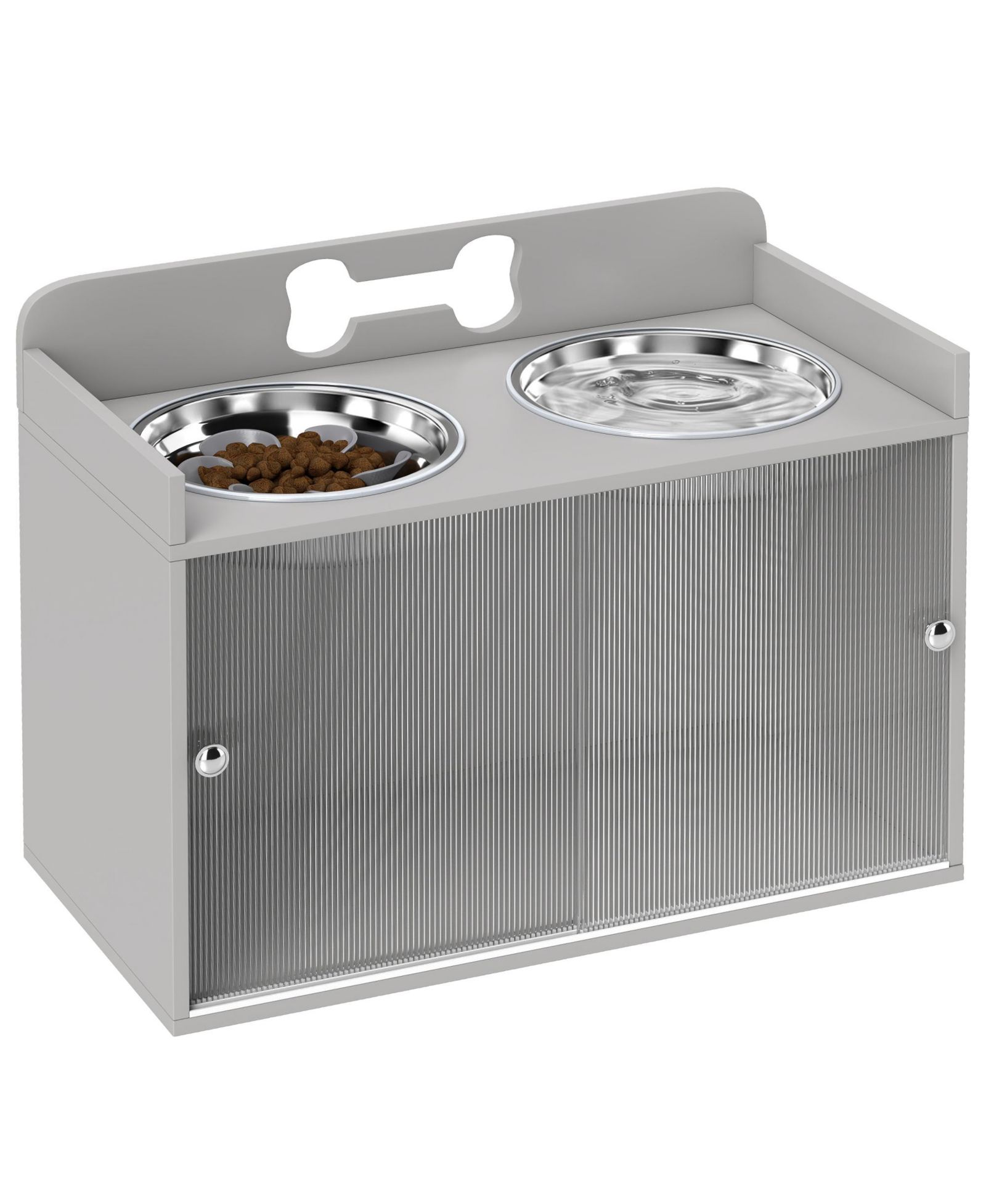 PawHut Elevated Dog Bowls with Storage, Raised Bowl Sd with Food Dishes
