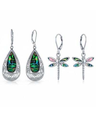 Серьги Bling Jewelry с бабочкой, стрекозой и абелоновым перламутром, каплевидные
