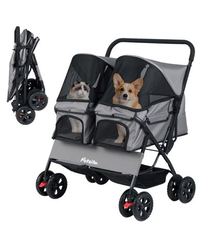 Gymax Double Pet Stroller w/ 2-seater Carrier Adjustable Sunshade Removable Pad