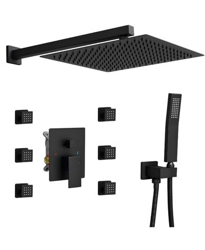 Душевая головка Greenspring 3-Spray Wall Mount 2.5 GPM 12 in. Fixed and Handheld с 6-струями Matte Black