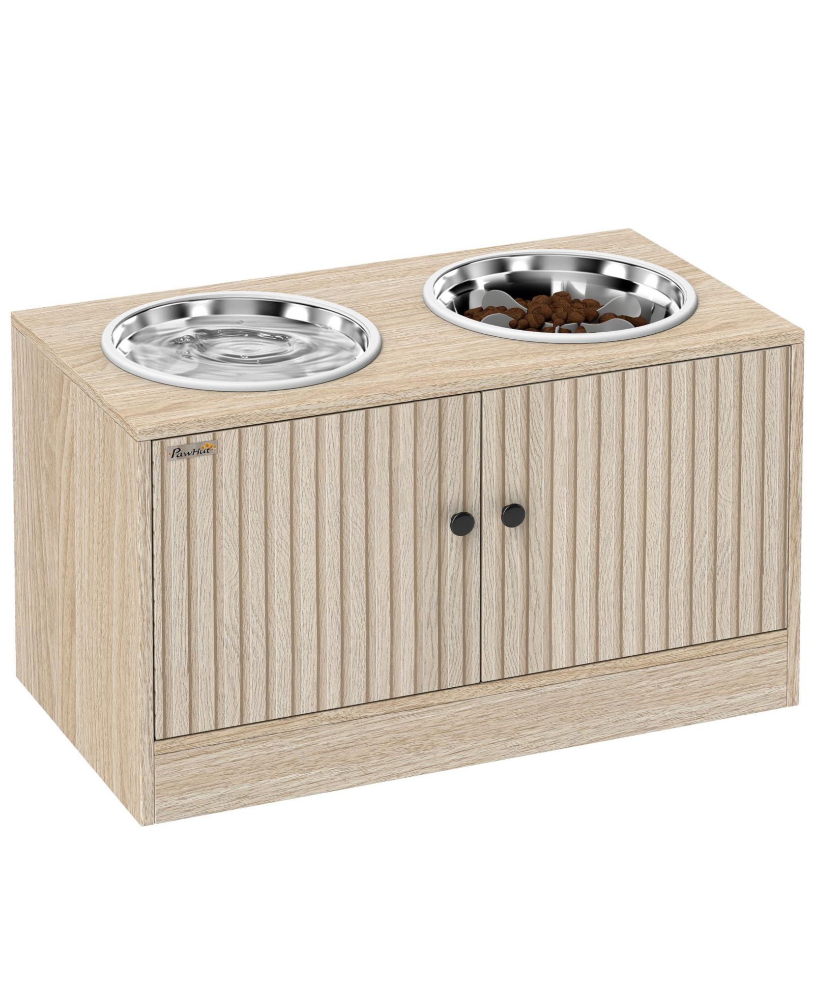 PawHut Elevated Dog Bowls with Storage, Raised Dog Bowl with Slow Feeder