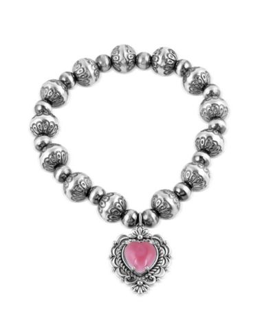 American West Jewelry Sterling Concha Shell Heart Charm Bead Bracelet
