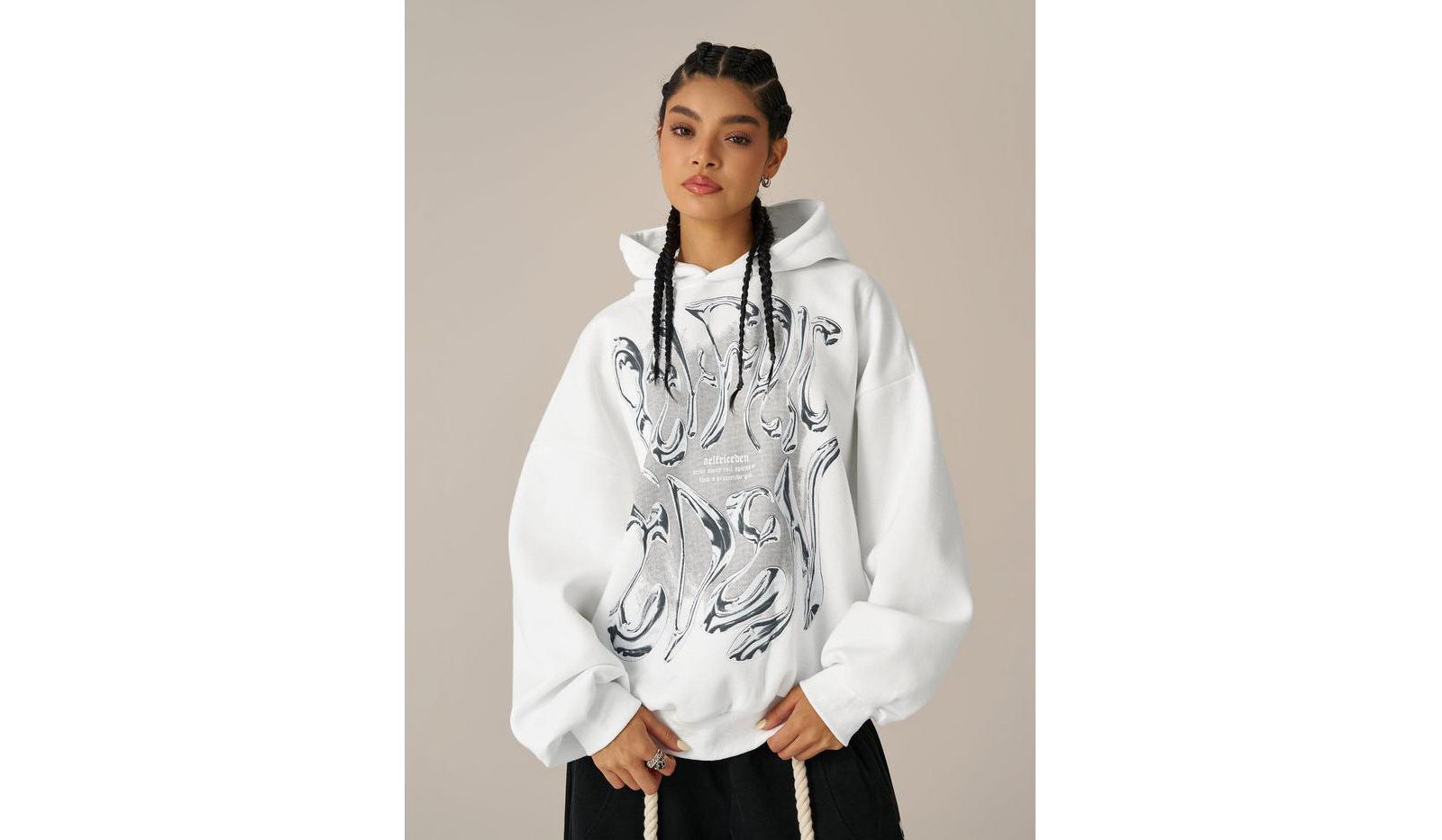 Женский свитшот AELFRIC EDEN Futuristic Liquid Metal Design Pullover Hoodie