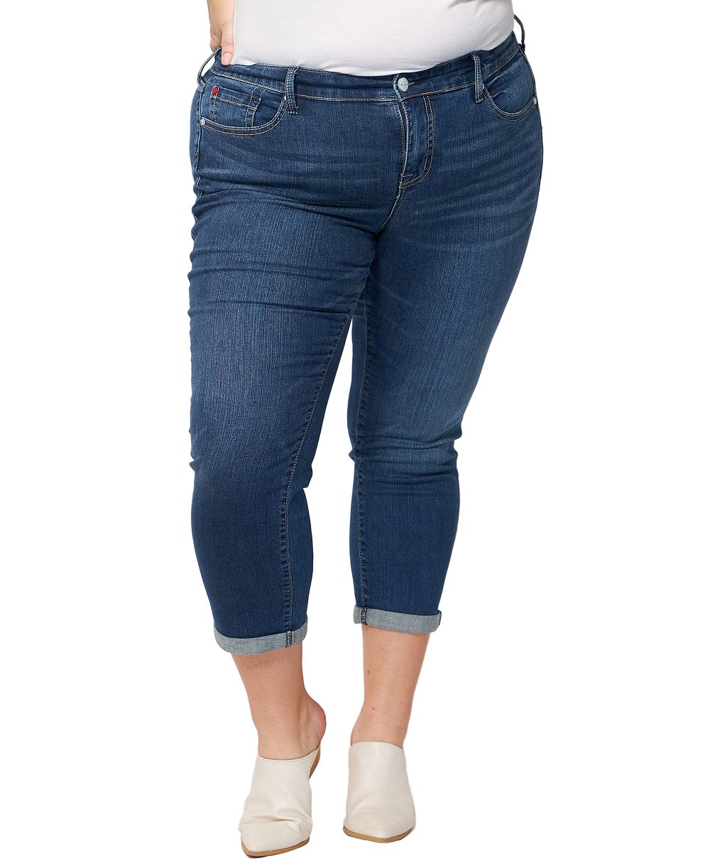 SLINK Jeans Women's Denim mid rise boyfriend rolled in 28 inseam - Royal