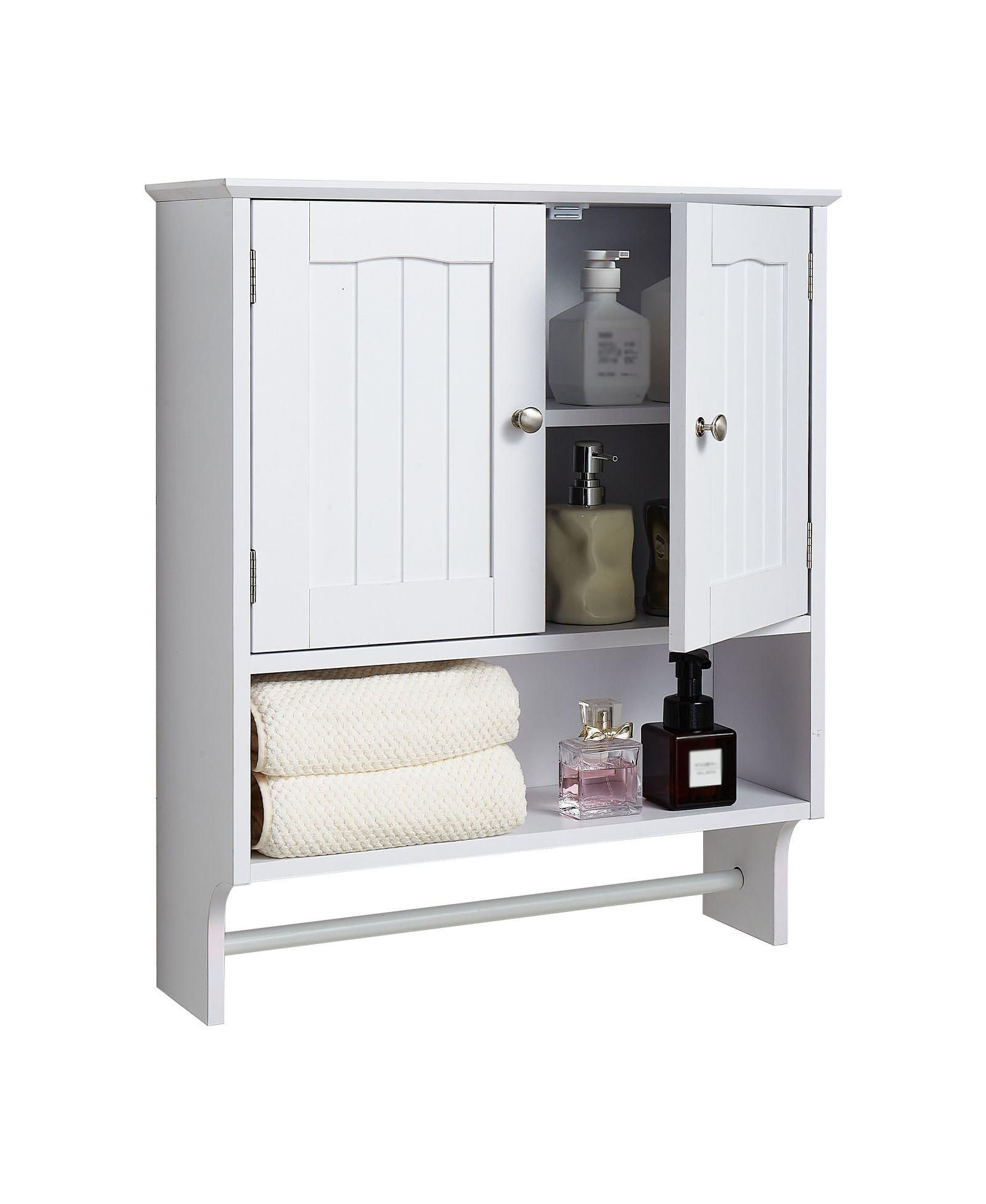 Slickblue Bathroom Wall Cabinet with Towel Bar and Double Doors