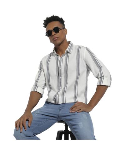 Мужская рубашка Campus Sutra White & Dark Grey Barcode Striped