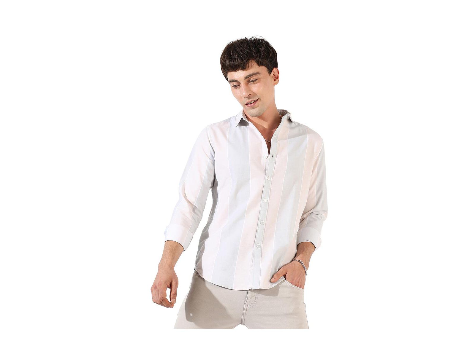 Campus Sutra Men's White And Blue Striped Regular Fit Casual Shirt