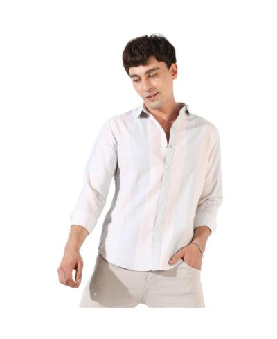 Campus Sutra Men's White And Blue Striped Regular Fit Casual Shirt