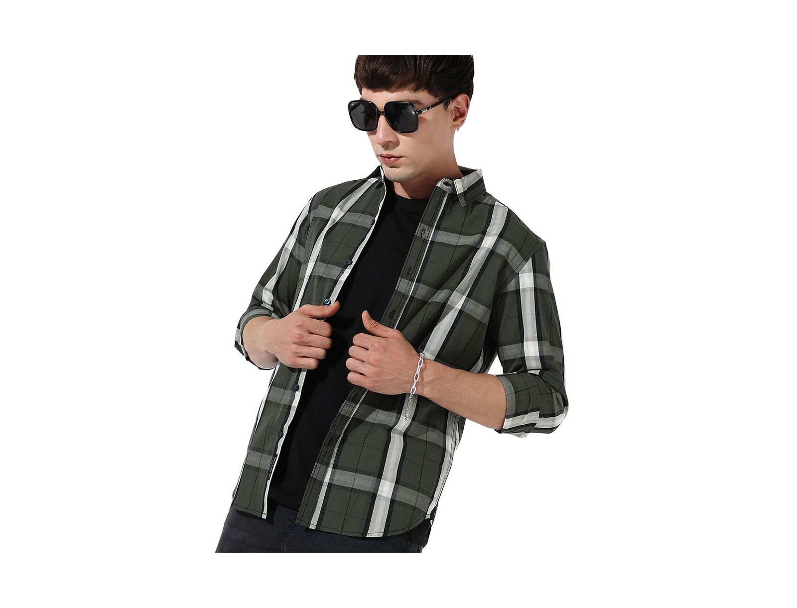 Campus Sutra Men's Tartan Plaid Dark Green Shirt.