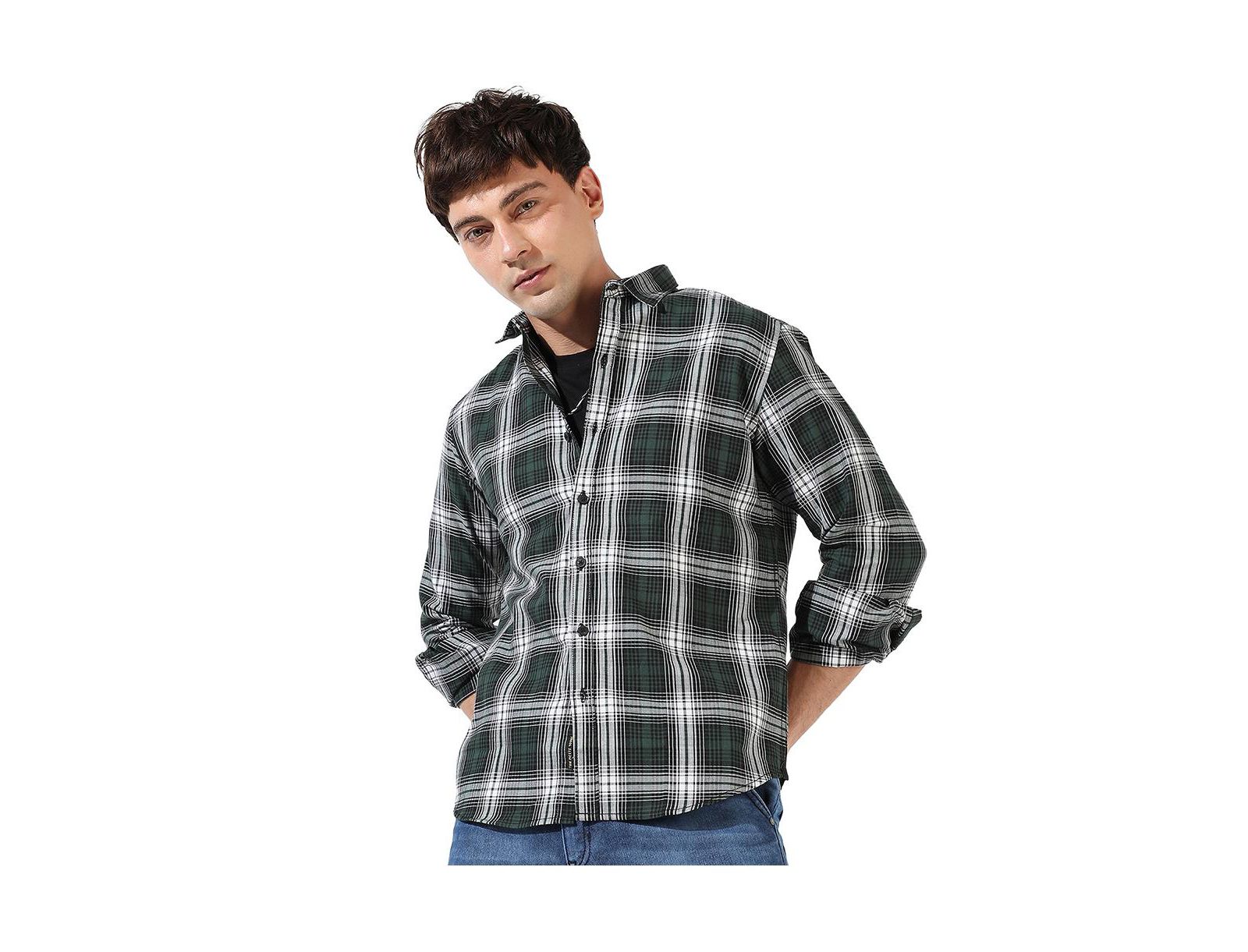 Campus Sutra Men's Green Checkered Regular Fit Casual Shirt
