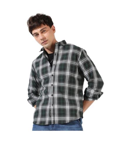 Мужская повседневная рубашка Campus Sutra Green Checkered Regular Fit