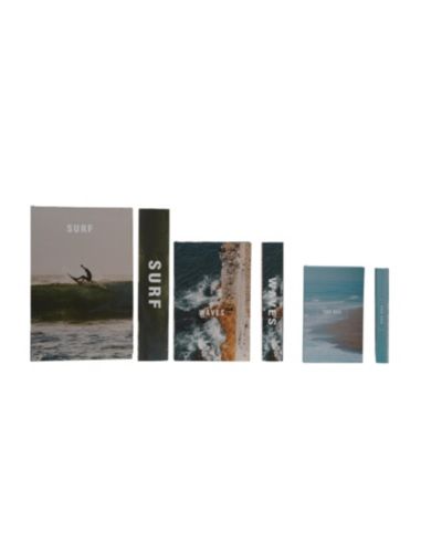 Storied Home 3-Piece Wood and Canvas Beach Themed Book Storage Boxes, Multicolor