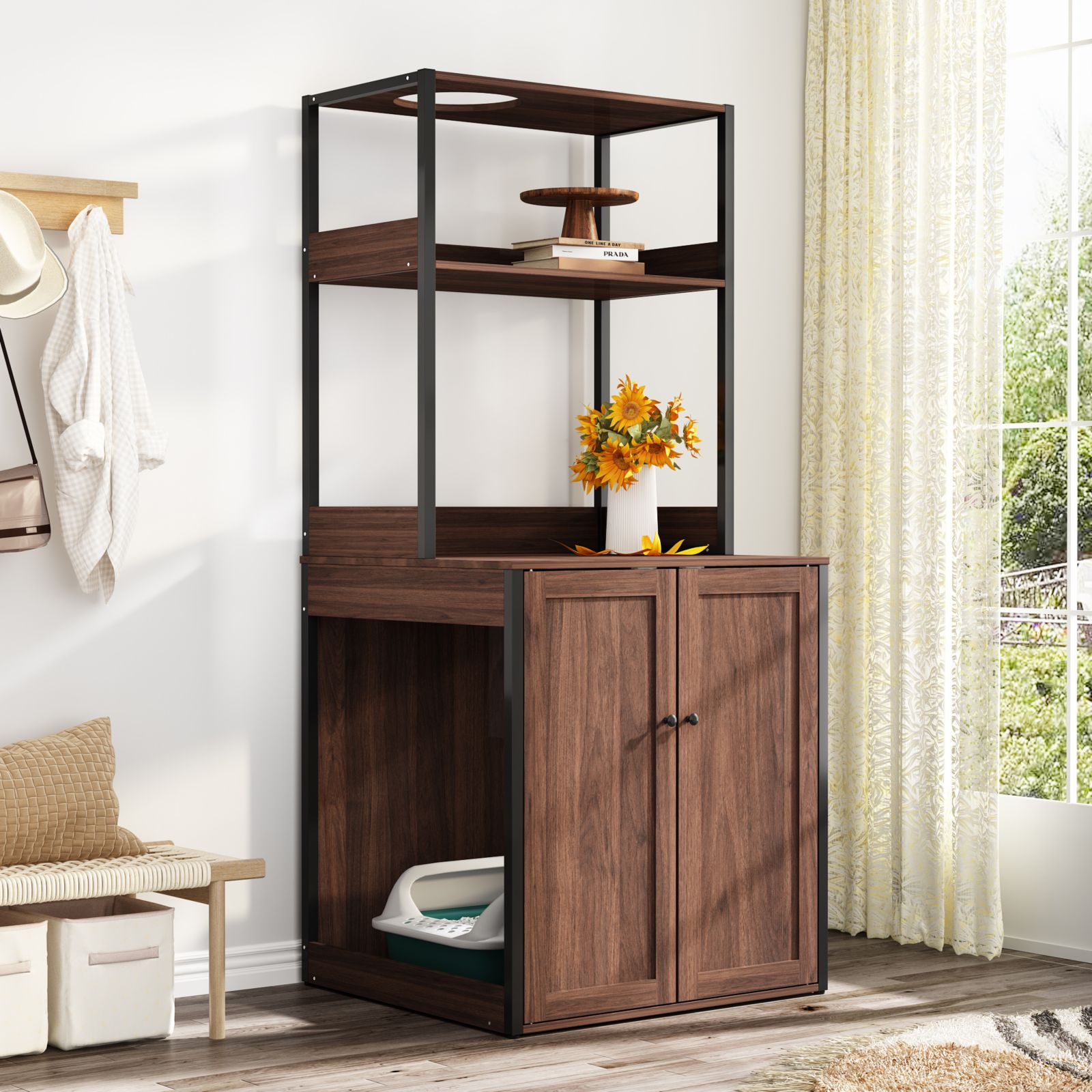 Storage Cabinet with Shelves, Large Open Storage and Doors Used for Pet
