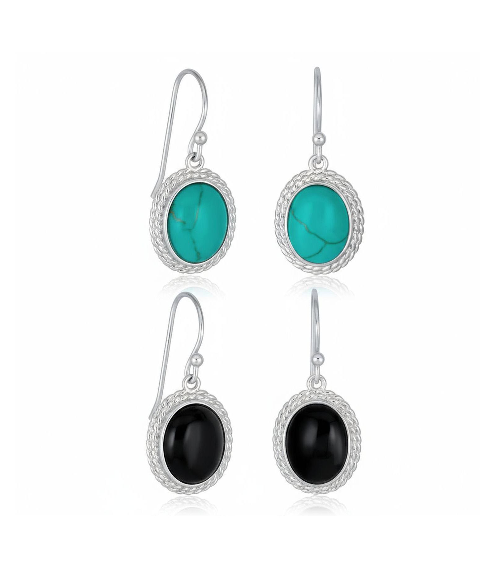 Bling Jewelry Western Style Stabilized & Onyx Milgrain Cable Edge Oval Drop Earrings Sterling Wire Fish Hook