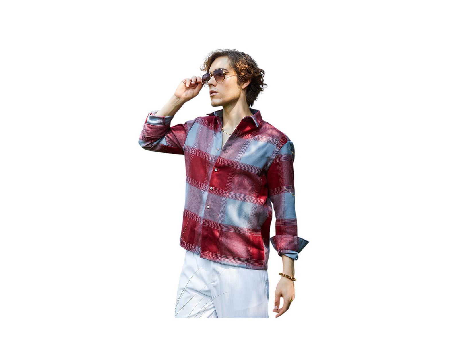 Campus Sutra Men's Venetian Red & Coin Grey Vignette-Checkered Oversized Shirt