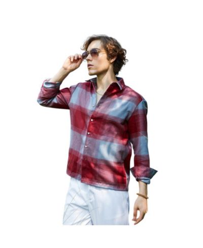 Мужская рубашка Campus Sutra Venetian Red & Coin Grey Vignette-Checkered Oversized