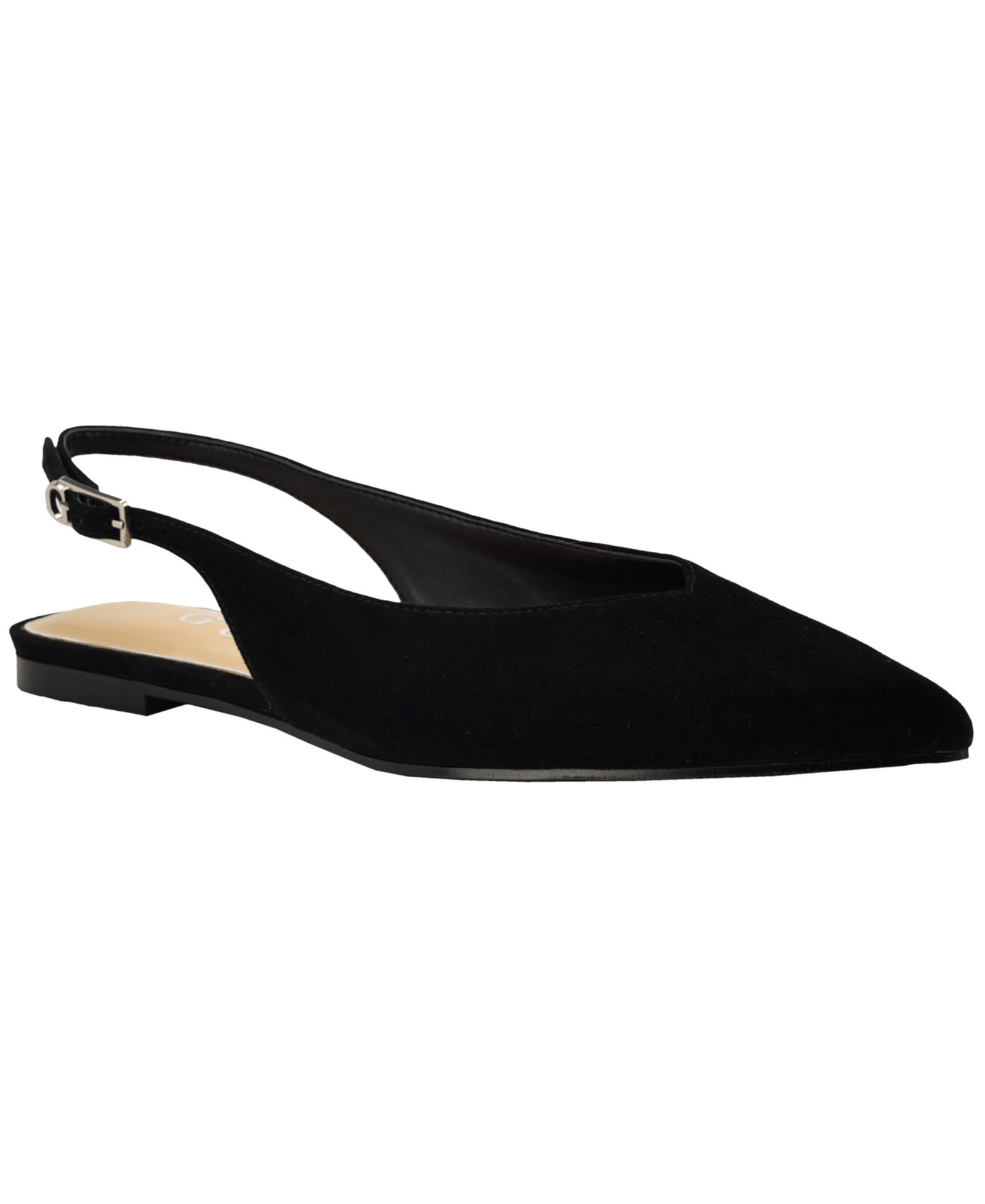 GUESS Womens Dorazio Suede Pointed Toe Slingback Flats