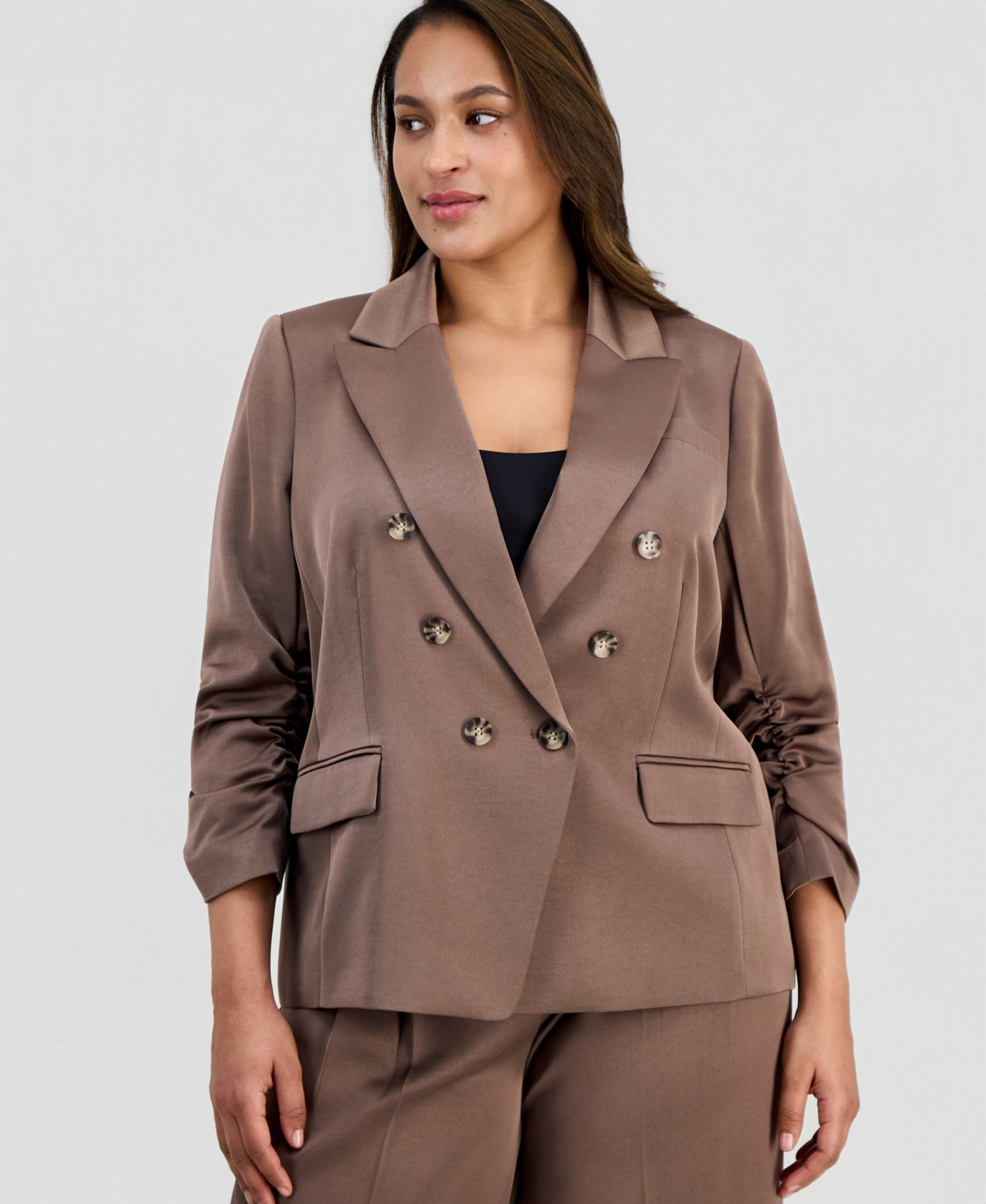 Tahari ASL Plus Size Faux-Double-Breasted Satin Blazer
