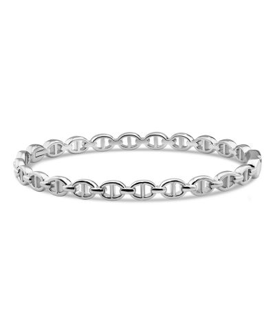 Devata Mariner Anchor Bangle Bracelet in Rhodium Plated Sterling , Size