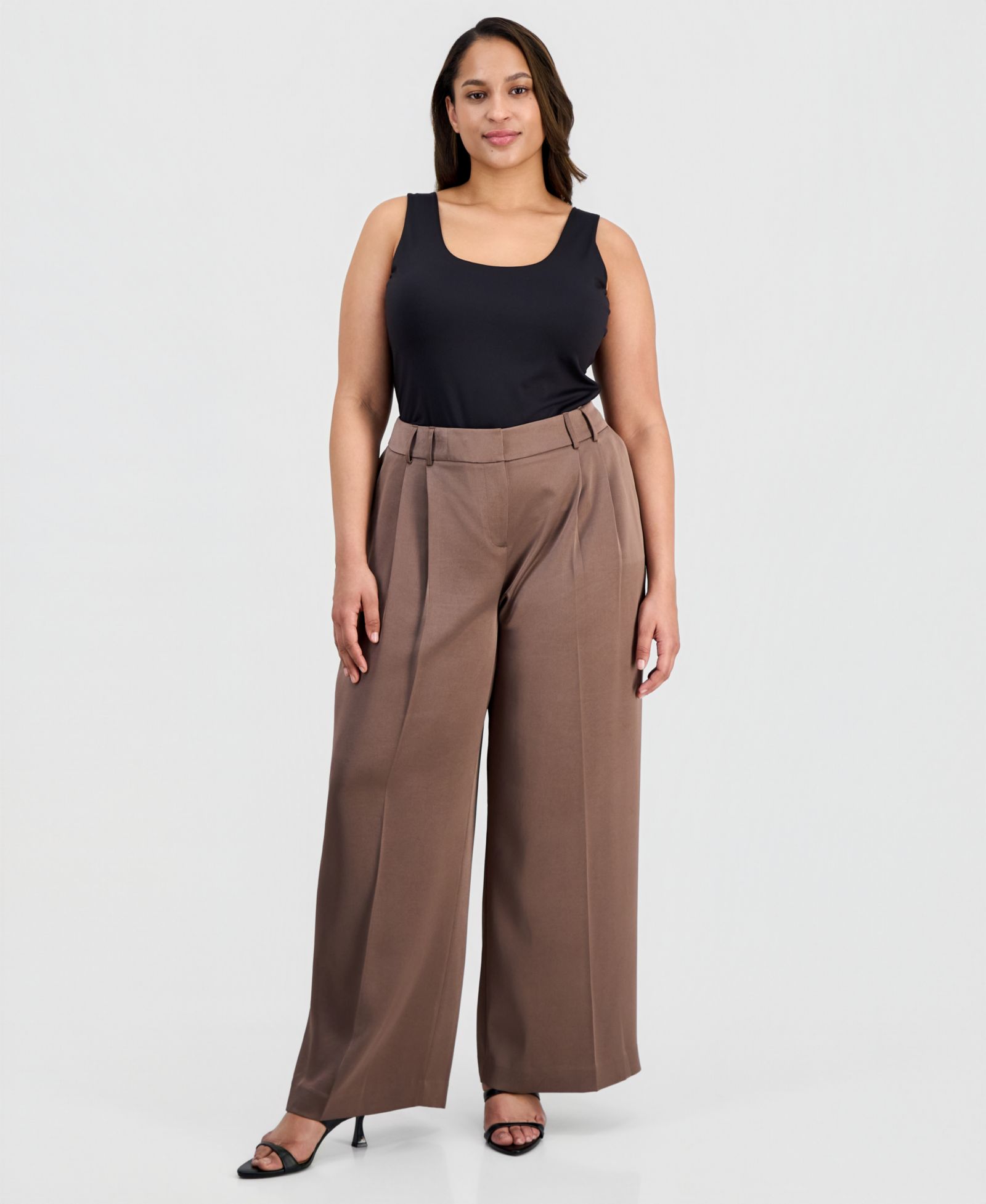 Женские брюки Tahari ASL Plus Size Pleat-Front Wide-Leg Satin