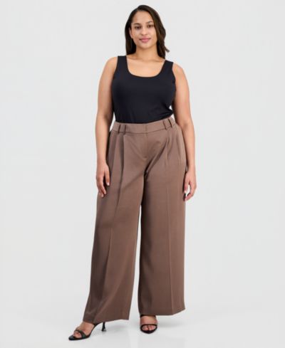 Женские брюки Tahari ASL Plus Size Pleat-Front Wide-Leg Satin