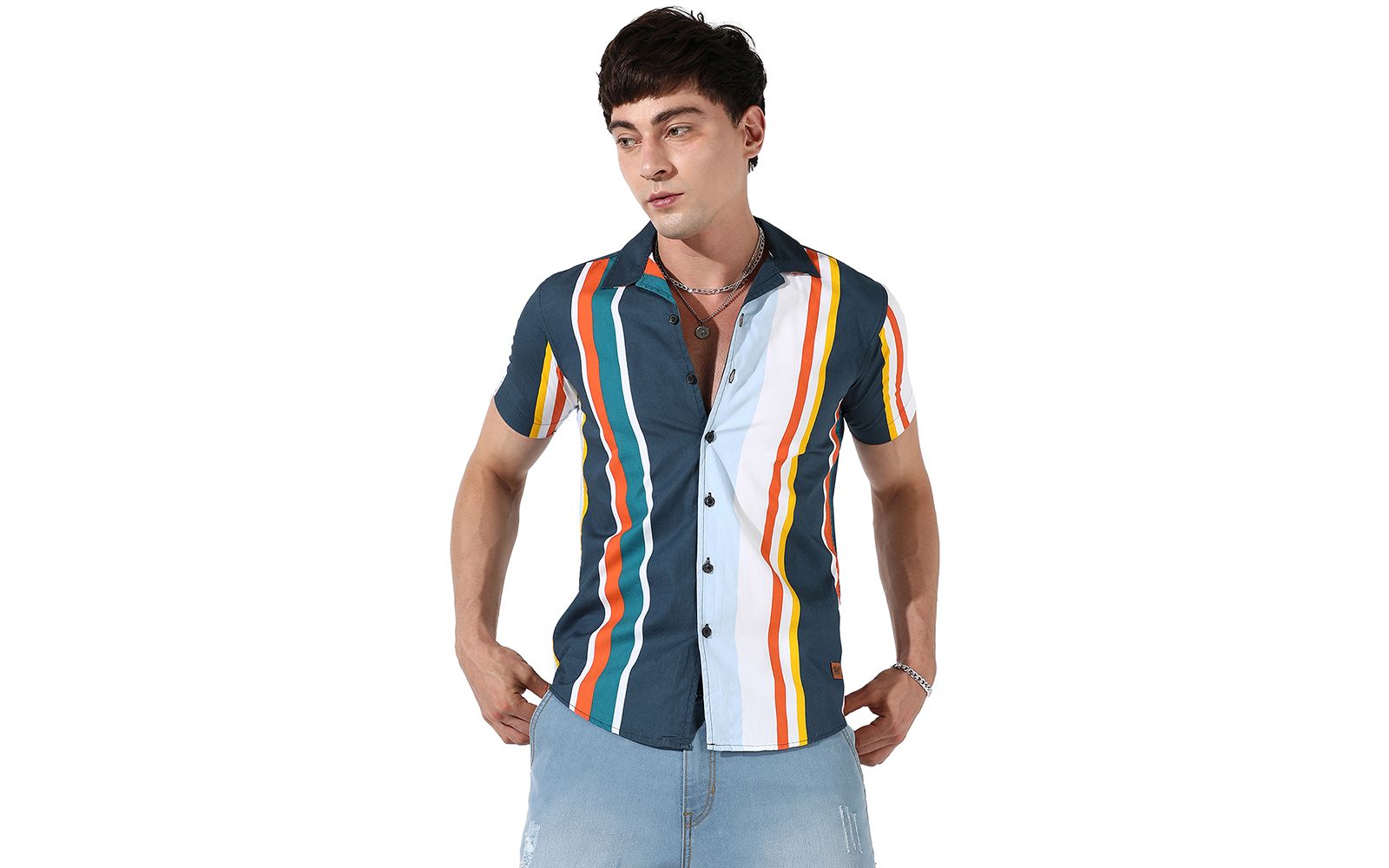 Campus Sutra Men's Striped Button Up Cotton Shirt
