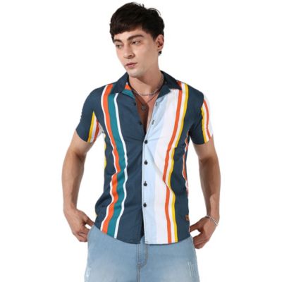 Campus Sutra Men's Striped Button Up Cotton Shirt