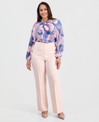 Брюки Tahari ASL Plus Size Press-Pleat High-Rise Bell-Bottom