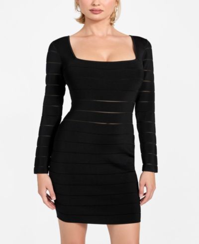 GUESS Women's Long-Sleeve Sheer Mix Bandage Leti Dress