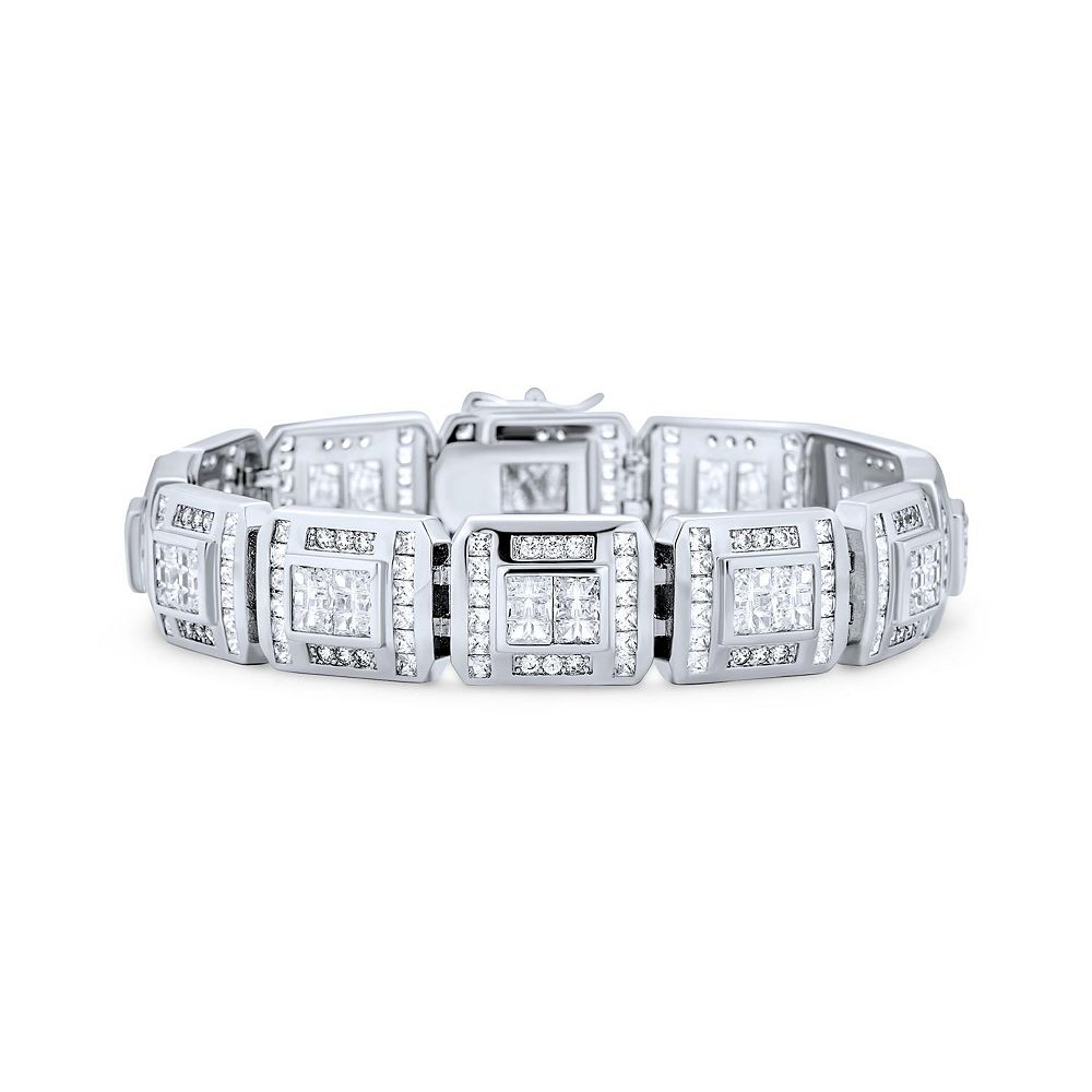 Bling Jewelry Heavy Iced-Out CZ Cubic Zirconia Big Square Link Statement Bracelet Plated