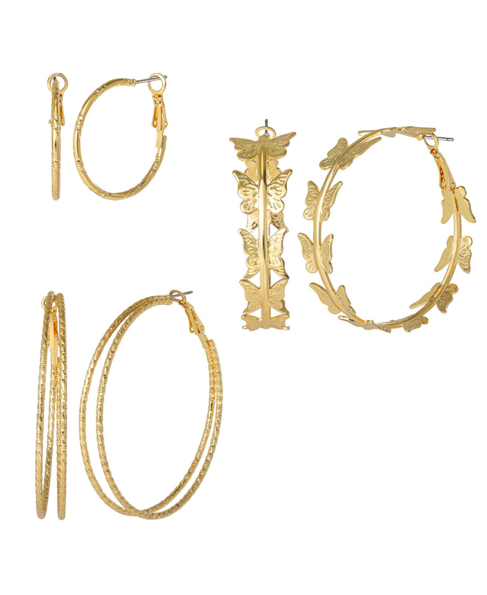 Набор серег-кольцо Jessica Simpson 3-Piece Tone Hoop с деталями Butterfly