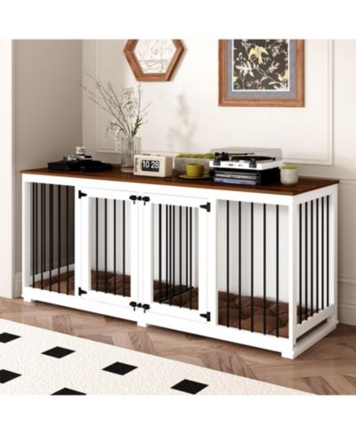 71 Inch Dog Crate Furniture, Heavy-Duty Wooden Dog Kennel with Trays and Divider for Large Medium Dogs