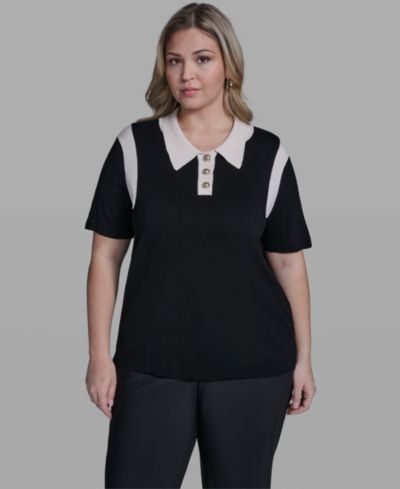 KARL LAGERFELD PARIS Plus Size Solid Short-Sleeve Polo Sweater