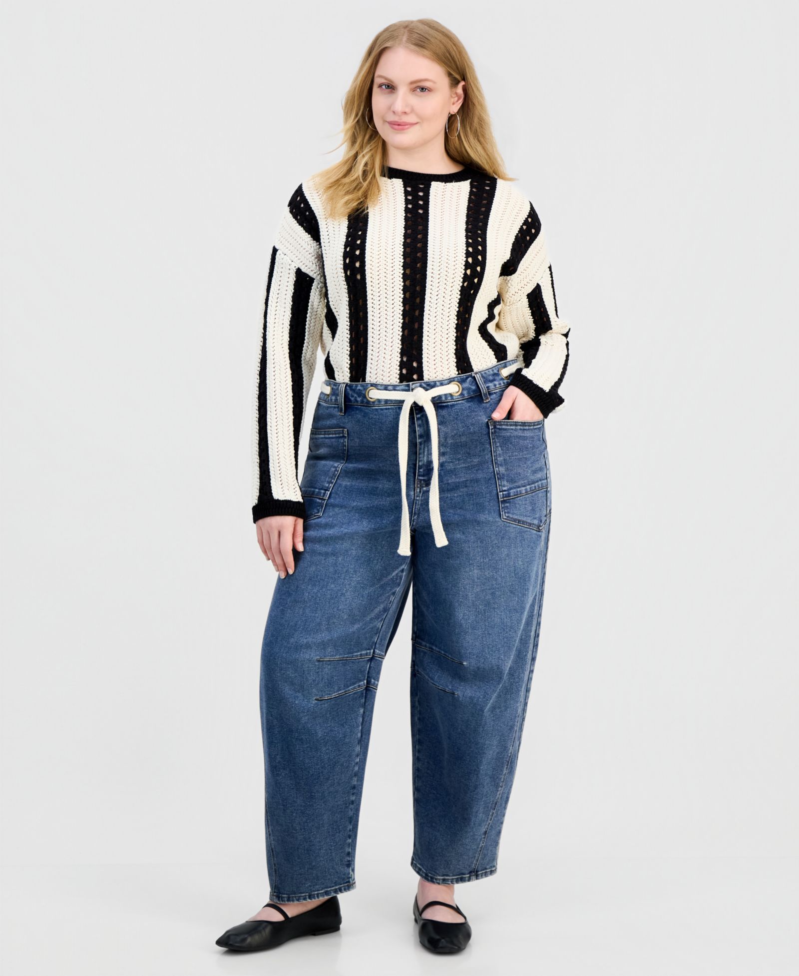 Джинсы And Now This Trendy Plus Size Tie-Waist Barrel